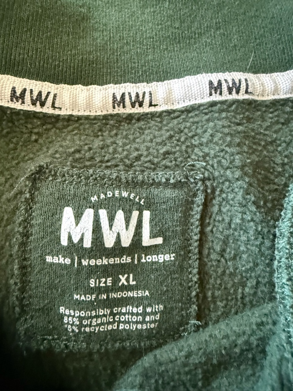 Madewell MWL Green Cropped Collared Sweatshirt Women’s Size XL - Picture 2 of 6